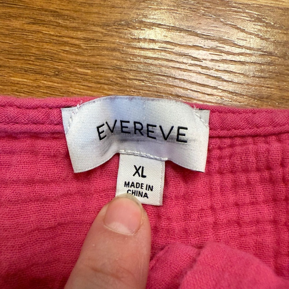 Evereve Women's XL Tank Top Pink Cotton Button Front Double Gauze Summer Cami - Picture 2 of 4